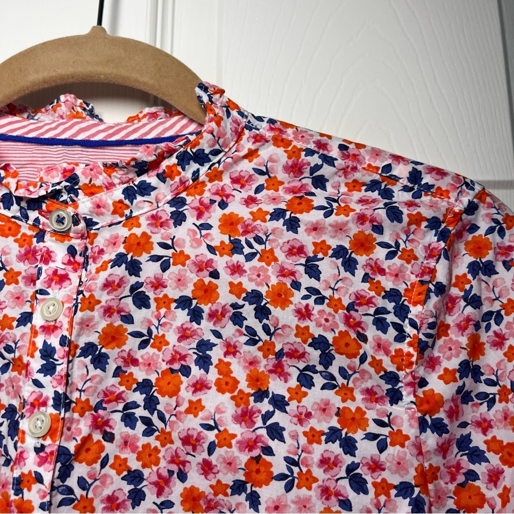 Talbots Red Pink Floral Ruffle Neck Popover Size Small Petite - Picture 3 of 7